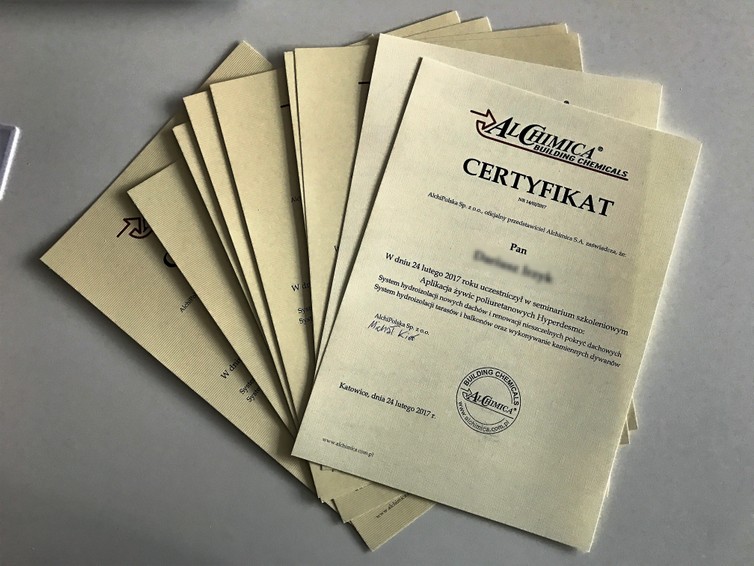 Certyfikat ukończenia szkolenia Alchimica Hyperdesmo